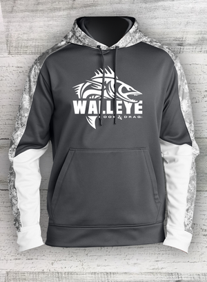 HD Fish - Modern Retro - Sport-Wick® Mineral Freeze Fleece Colorblock Hooded Pullover - Catfish Walleye Crappie and Bass