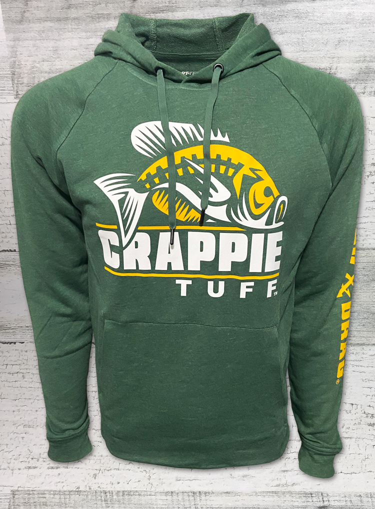Crappie Tuff - Crappie Fishing Hoodie - Lightweight French Terry Pullover Hoodie Forest Green Heather